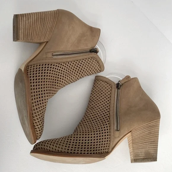 Paul Green Nubuck Booties Women US 8.5 Tan Bonzai Perforated Zipper Ankle Boots - Picture 9 of 16